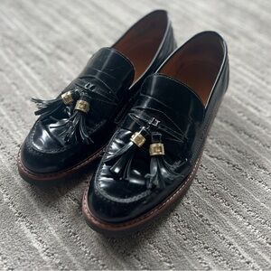 Stuart Weitzman Black Patent Leather Tassel Loafers